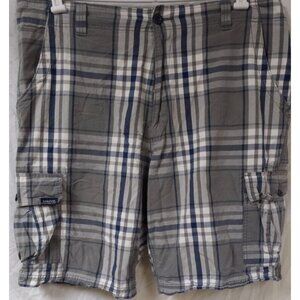 Levi Strauss Signature Mens 42Grey Blue Plaid Hike Cargo Shorts 11" Inseam